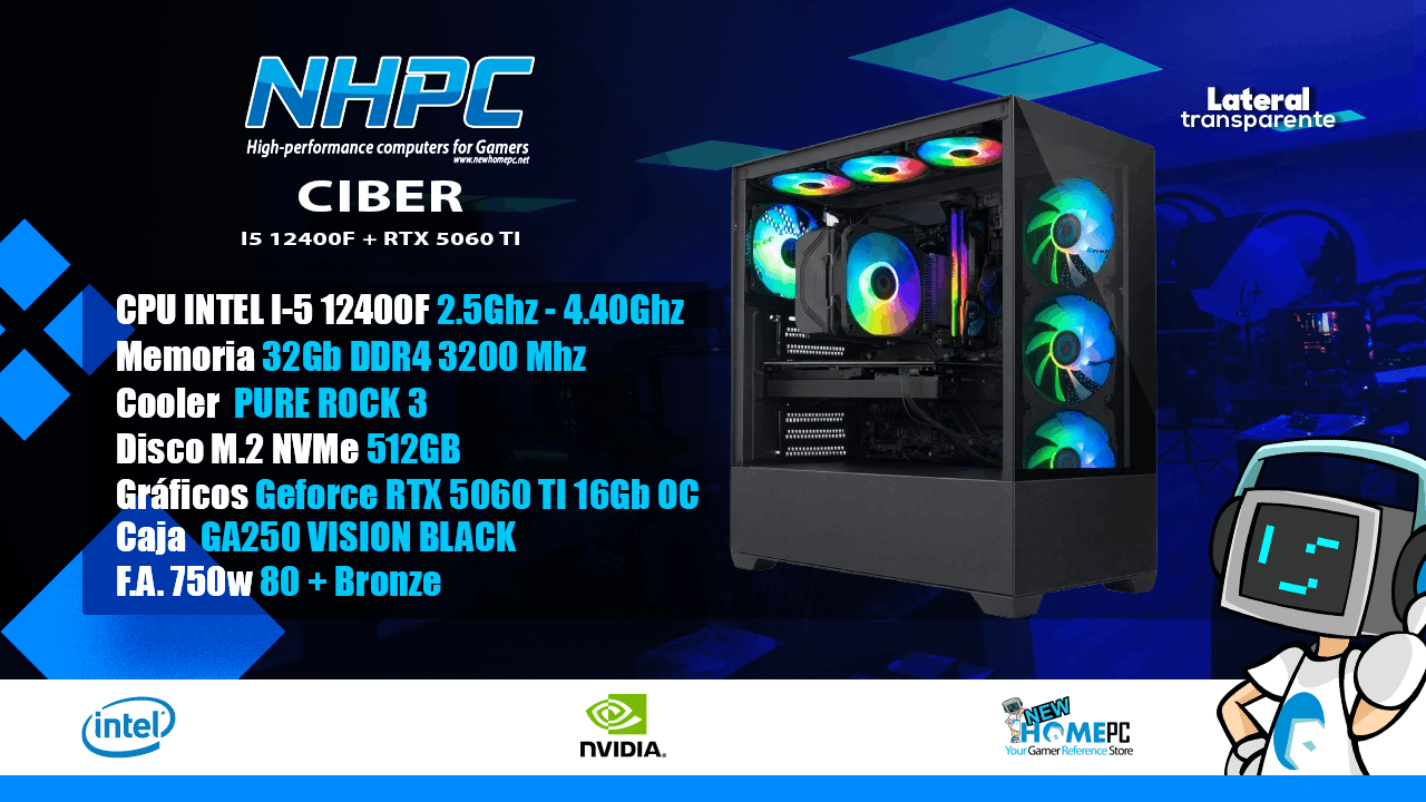 PC gaming NHPC CIBER - I5 12400F - RTX 5060 TI - 32GB - 512GB
